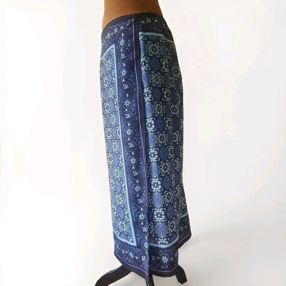Vintage 90s Midi Skirt Blue Geometric Floral Print Size 16 Lightweight‎ - Picture 3 of 8